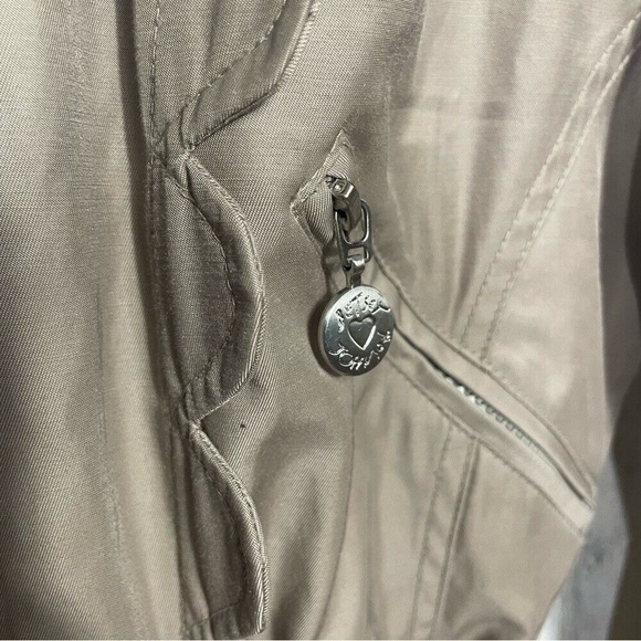 Betsey Johnson Khaki Tan Scalloped Tie Back Zip Up Jacket- size S - Picture 3 of 16